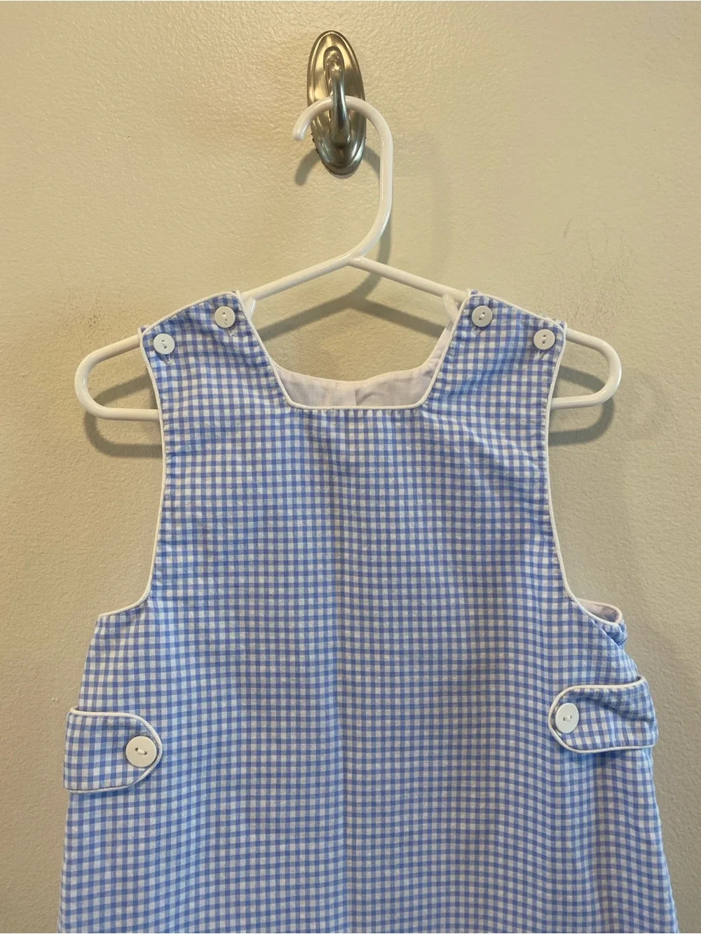 Anavini hand smocked boys Jon Jon shortall romper size 18 months blue gingham